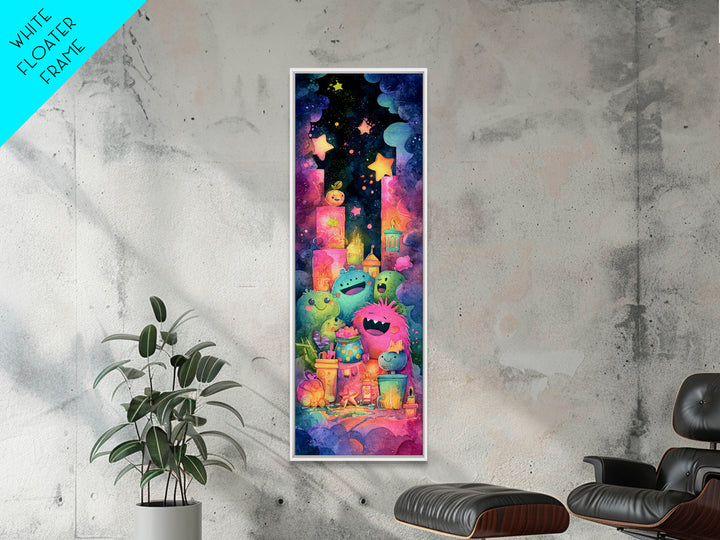 The Polka-Dot Monster, Retro Neon Halloween Art, Tall Narrow Wall Art, Canvas Print, Retro Halloween Decor, Neon Wall Art, Dark Fantasy Art