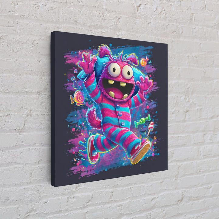 The Monster Pajama Parade, Vaporwave Halloween Decor, Square Wall Art, Canvas Print, Retro Halloween Decor, Neon Wall Art