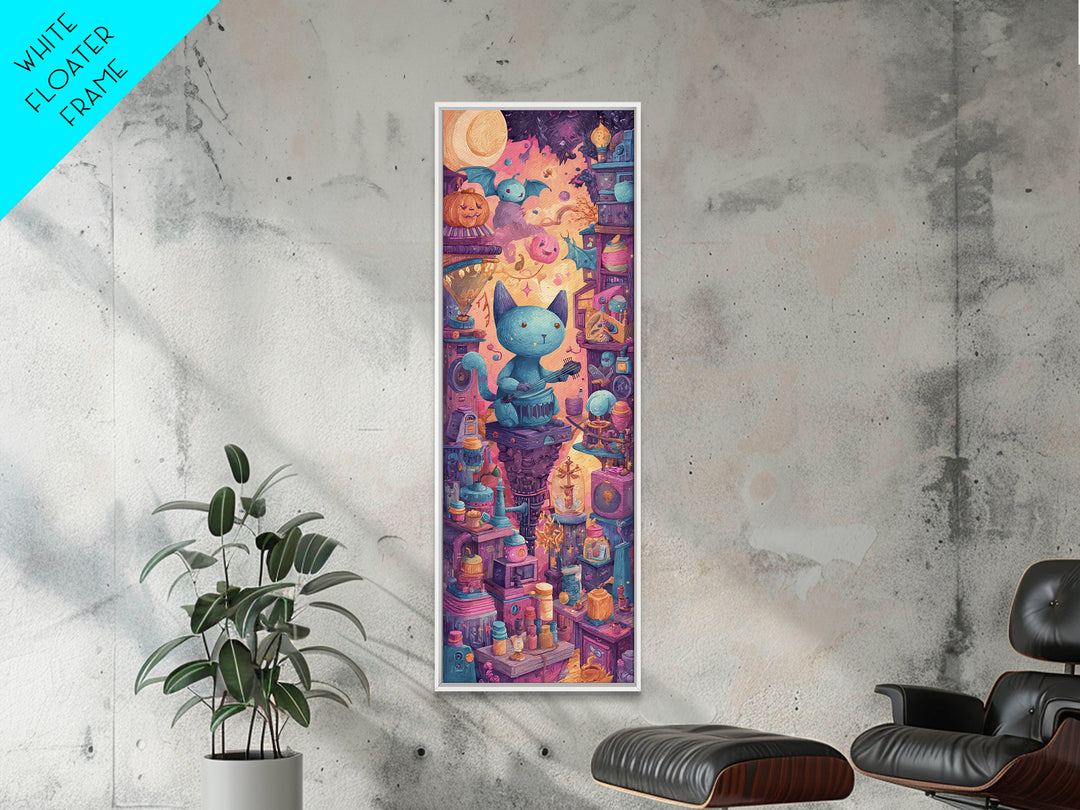 The Little Monster Orchestra, 80s Halloween Wall Art, Tall Narrow Wall Art, Canvas Print, Retro Halloween Decor, Neon Wall Art