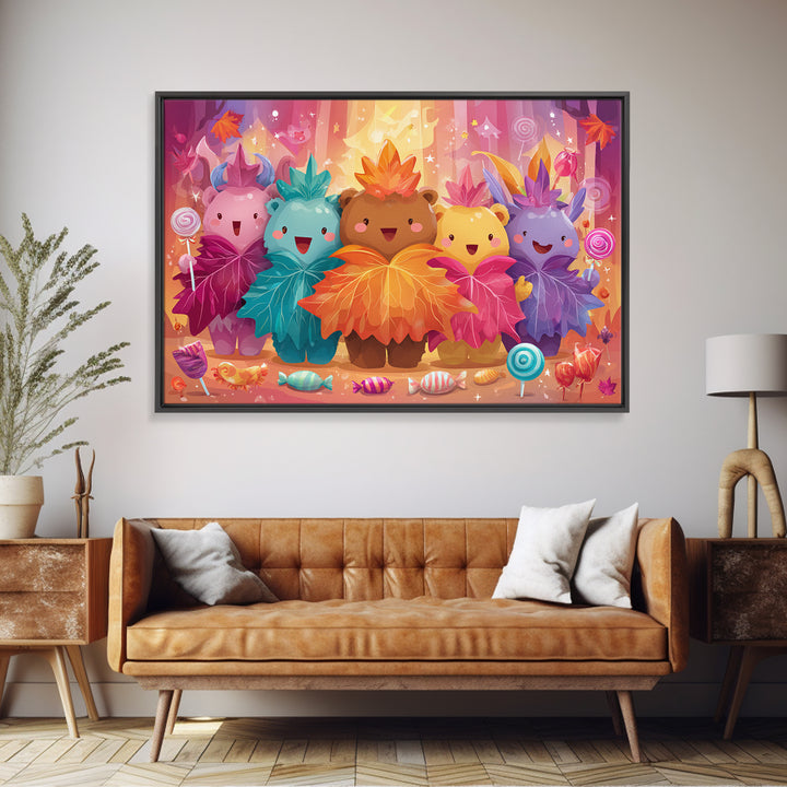 The Autumn Leaf Costume Contest, Retro Neon Halloween Art, Landscape Wall Art, Canvas Print, Retro Halloween Decor, Neon Wall Art