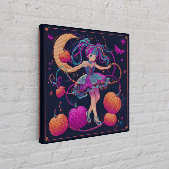 The Candy Apple Dance, Synthwave Halloween Art, Square Wall Art, Framed Canvas Print, Retro Halloween Decor, Neon Wall Art