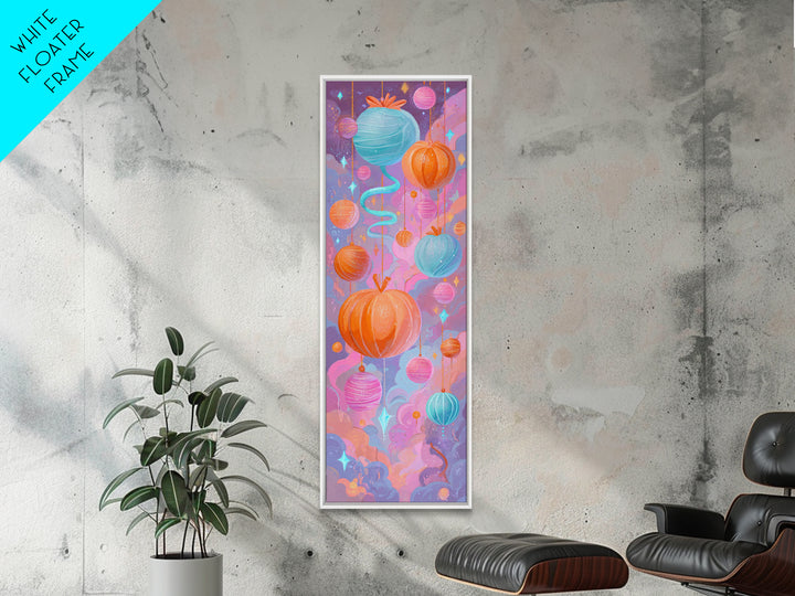 The Candy Apple Dance, Cute Spooky Neon Art, Tall Narrow Wall Art, Canvas Print, Retro Halloween Decor, Neon Wall Art, Spooky Wall Decor