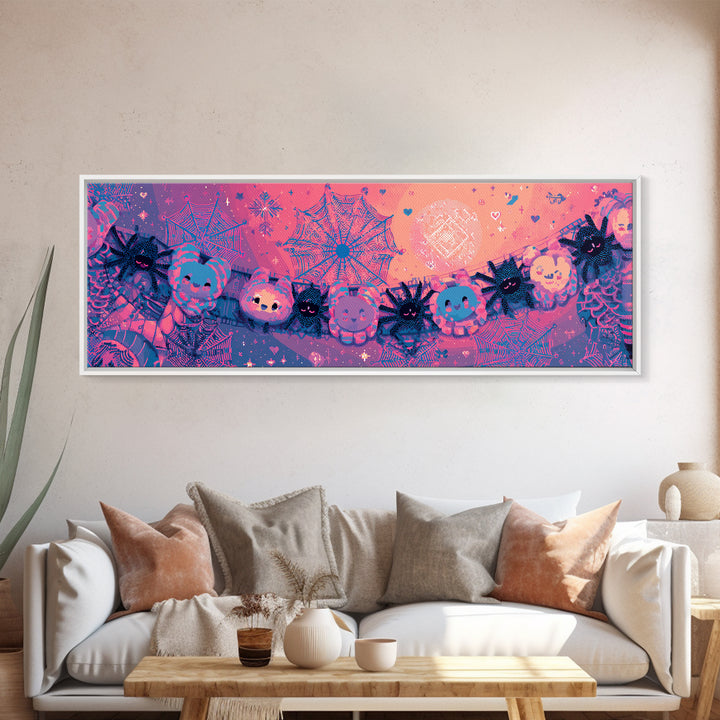 The Great Cobweb Knitting Contest, 80s Halloween Wall Art, Extra Wide Wall Art, Canvas Print, Retro Halloween Decor, Neon Wall Art