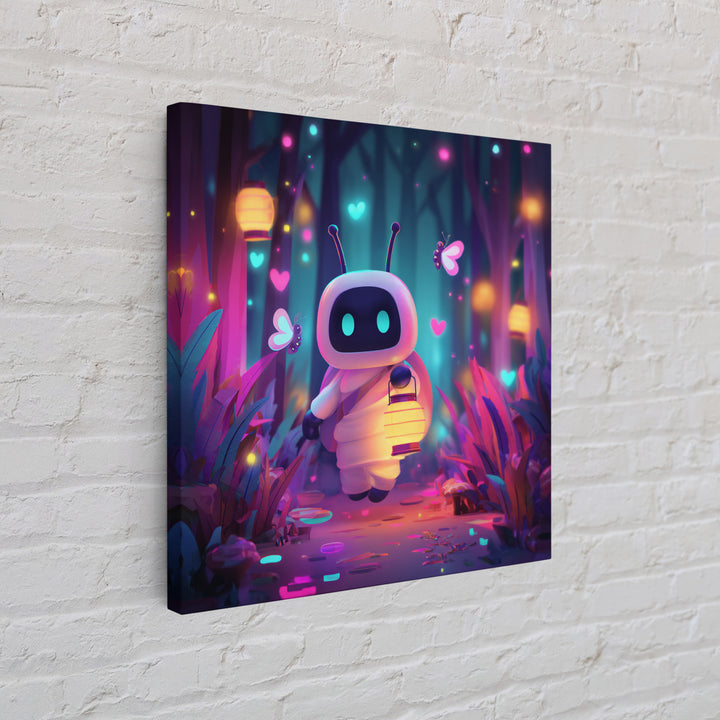 The Firefly Lantern Forest, Retro Neon Halloween Art, Square Wall Art, Framed Canvas Print, Retro Halloween Decor, Neon Wall Art