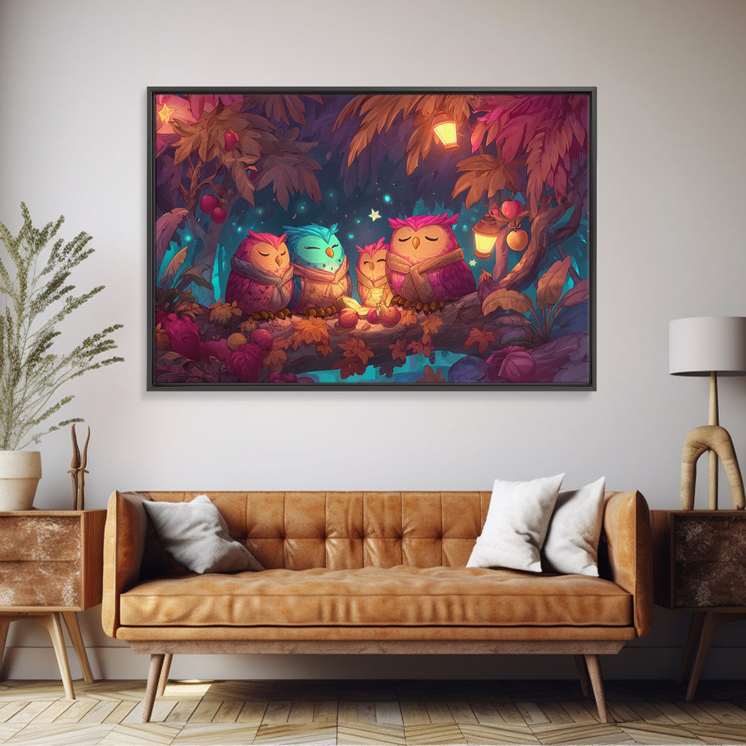 The Sleepy Owl Orchard, 80s Halloween Wall Art, Landscape Wall Art, Canvas Print, Retro Halloween Decor, Neon Wall Art, Gothic Home Decor