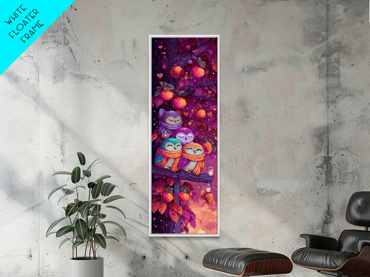 The Sleepy Owl Orchard, Retro Neon Halloween Art, Tall Narrow Wall Art, Framed Canvas Print, Retro Halloween Decor, Neon Wall Art