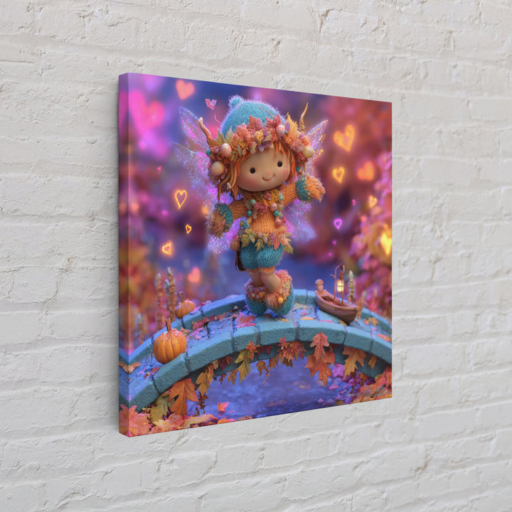 The Autumn Fairy Bridge, Synthwave Halloween Art, Square Wall Art, Canvas Print, Retro Halloween Decor, Neon Wall Art, Seasonal Home Decor
