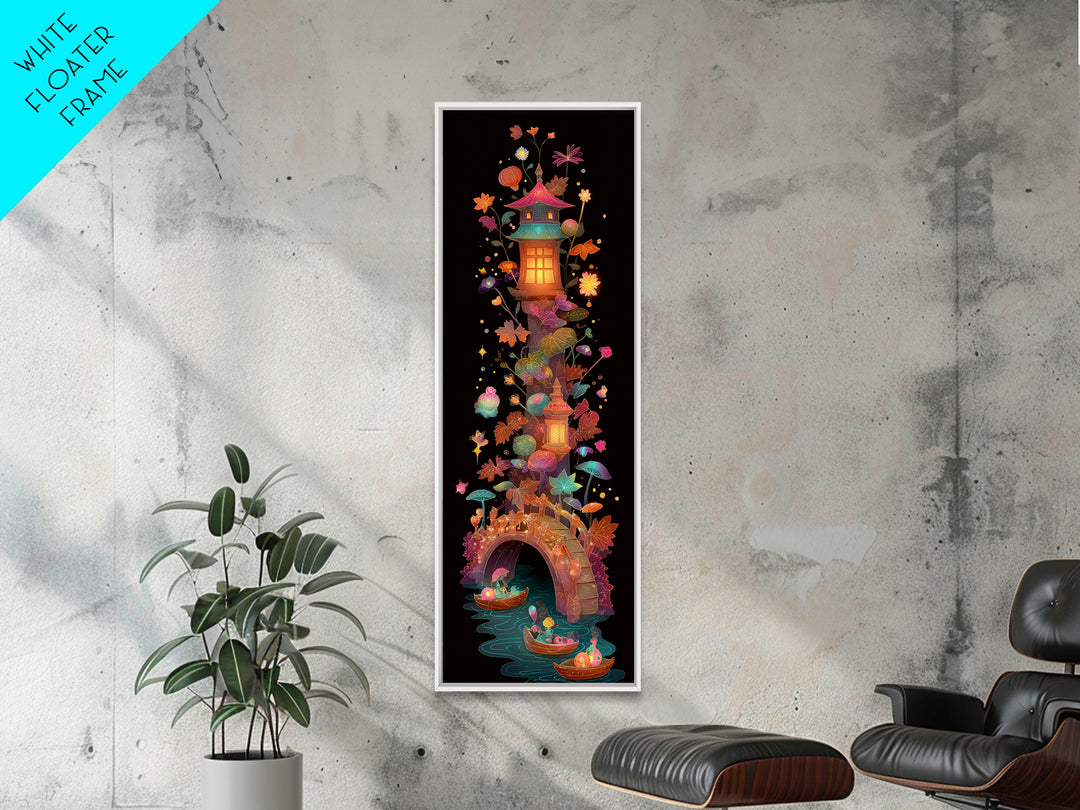 The Autumn Fairy Bridge, Cute Spooky Neon Art, Tall Narrow Wall Art, Canvas Print, Retro Halloween Decor, Neon Wall Art