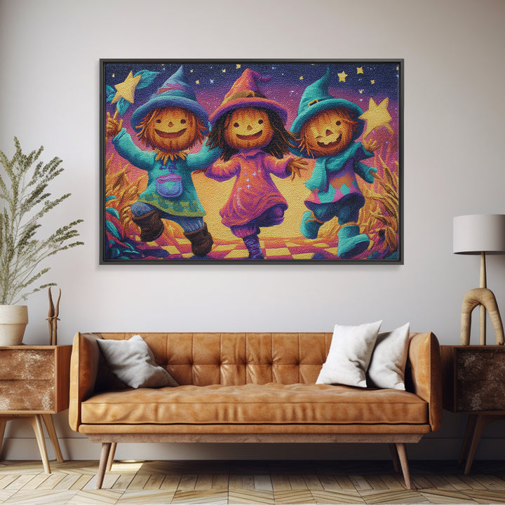 The Starry Cornfield Maze, Vaporwave Halloween Decor, Landscape Wall Art, Framed Canvas Print, Retro Halloween Decor, Neon Wall Art