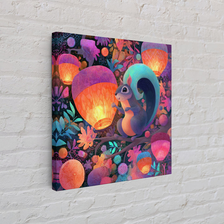 The Acorn Lantern Festival, Cute Spooky Neon Art, Square Wall Art, Framed Canvas Print, Retro Halloween Decor, Neon Wall Art