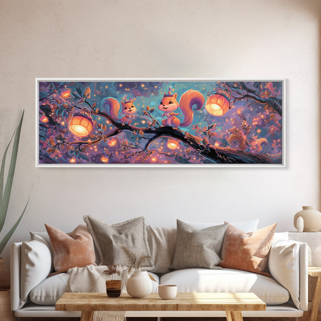 The Acorn Lantern Festival, 80s Halloween Wall Art, Extra Wide Wall Art, Canvas Print, Retro Halloween Decor, Neon Wall Art
