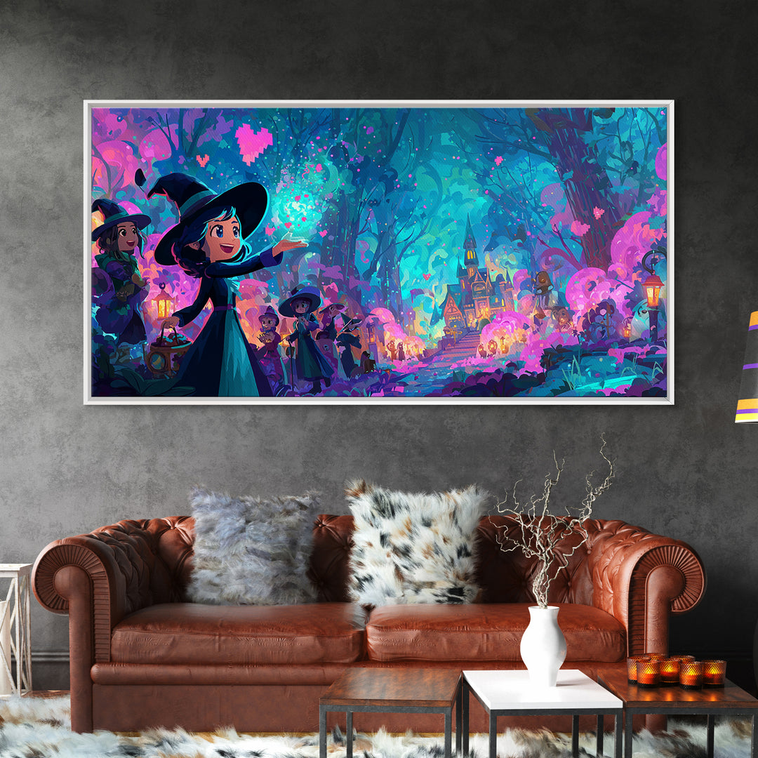 The First Autumn Snowflake, 80s Halloween Wall Art, Wide Panoramic Art, Canvas Print, Retro Halloween Decor, Neon Wall Art, Horror Wall Art