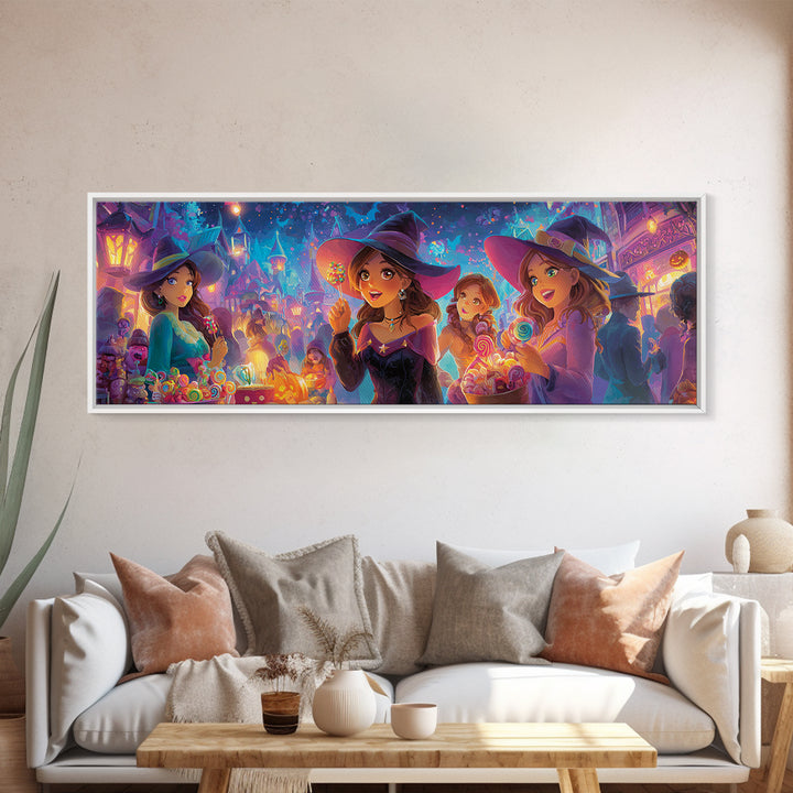 The First Autumn Snowflake, Synthwave Halloween Art, Extra Wide Wall Art, Framed Canvas Print, Retro Halloween Decor, Neon Wall Art