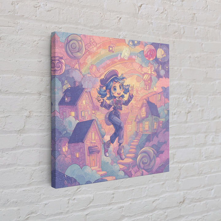 The Upside-Down Candy Kingdom, Synthwave Halloween Art, Square Wall Art, Framed Canvas Print, Retro Halloween Decor, Neon Wall Art
