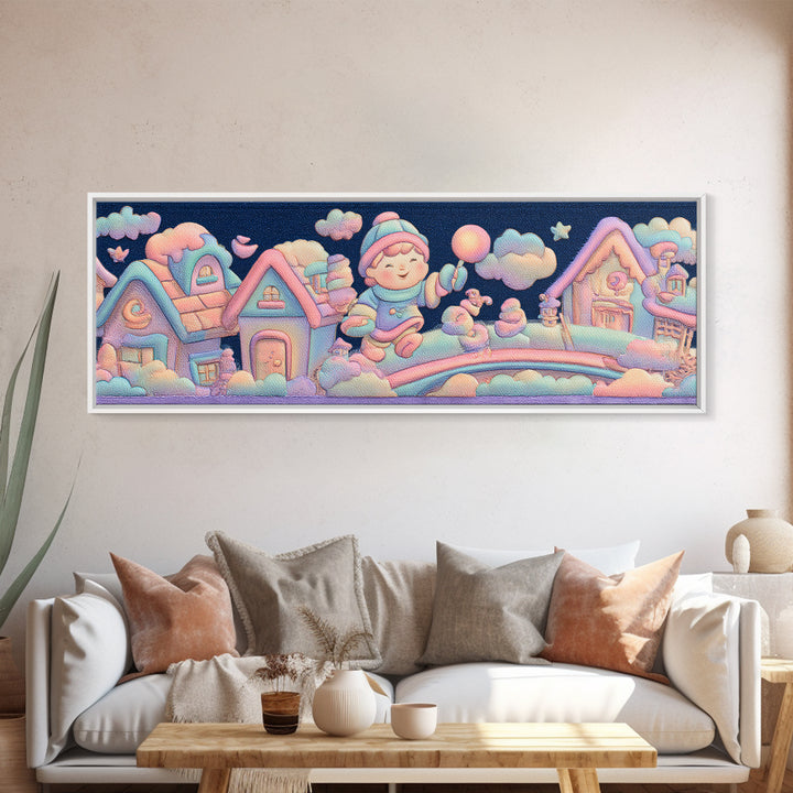 The Upside-Down Candy Kingdom, 80s Halloween Wall Art, Extra Wide Wall Art, Framed Canvas Print, Retro Halloween Decor, Neon Wall Art