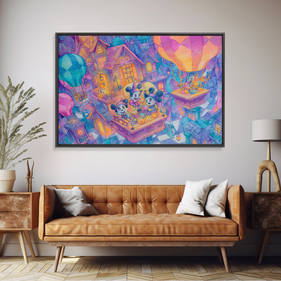 The Ghost Balloon City, 80s Halloween Wall Art, Landscape Wall Art, Canvas Print, Retro Halloween Decor, Neon Wall Art, Gothic Home Decor