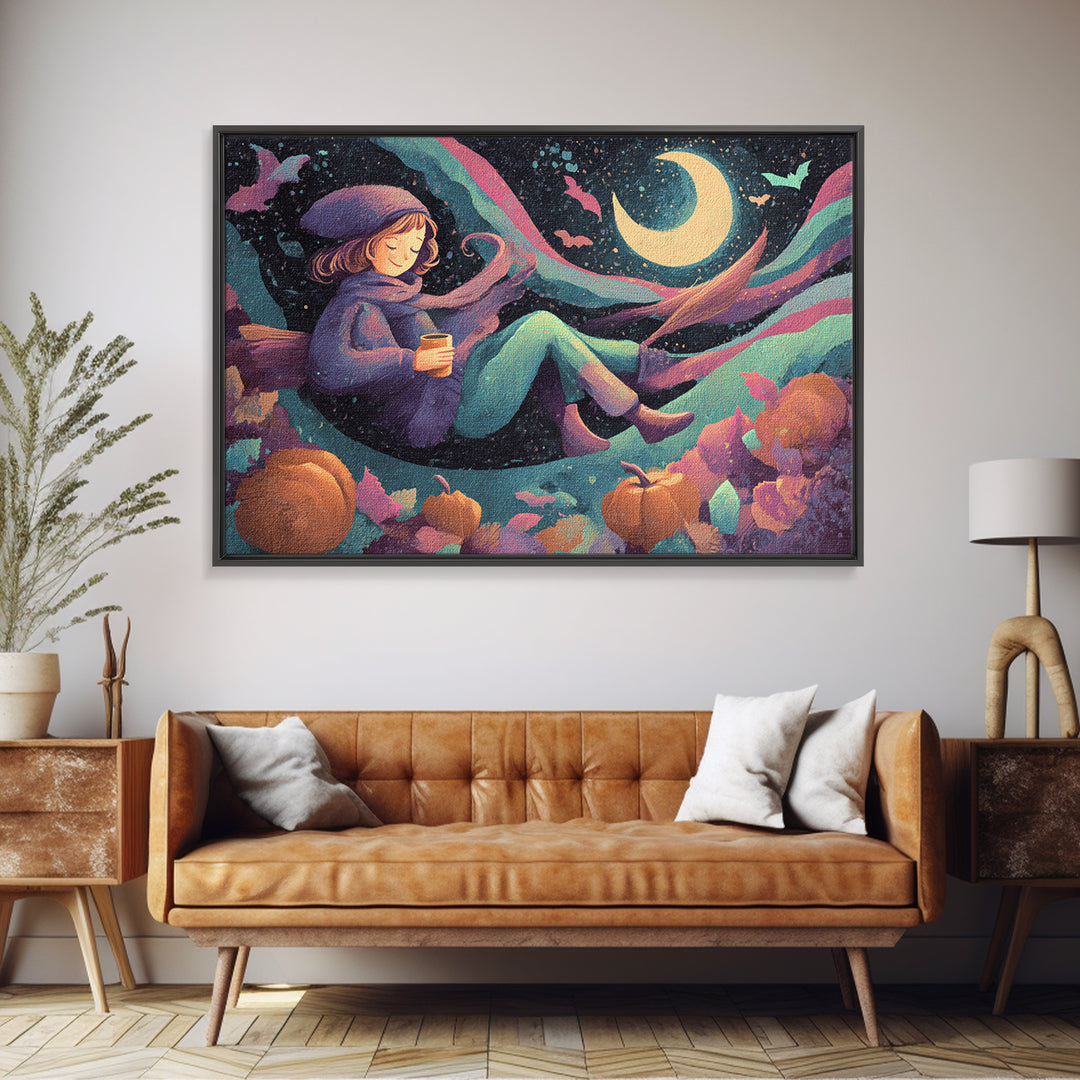 The Candy Comet Adventure, Synthwave Halloween Art, Landscape Wall Art, Canvas Print, Retro Halloween Decor, Neon Wall Art