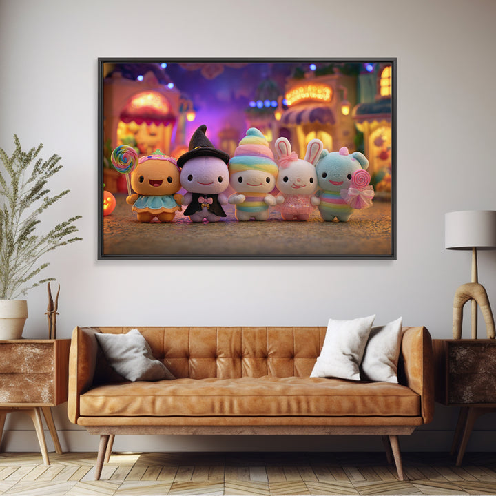 The Halloween Toy Kingdom, Vaporwave Halloween Decor, Landscape Wall Art, Framed Canvas Print, Retro Halloween Decor, Neon Wall Art