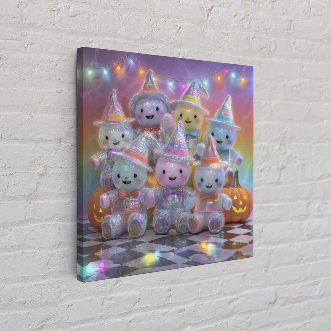 The Halloween Toy Kingdom, Cute Spooky Neon Art, Square Wall Art, Framed Canvas Print, Retro Halloween Decor, Neon Wall Art