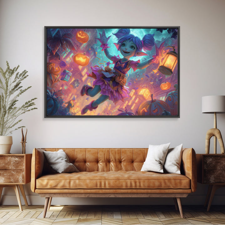 The Magical Costume Workshop, 80s Halloween Wall Art, Landscape Wall Art, Canvas Print, Retro Halloween Decor, Neon Wall Art