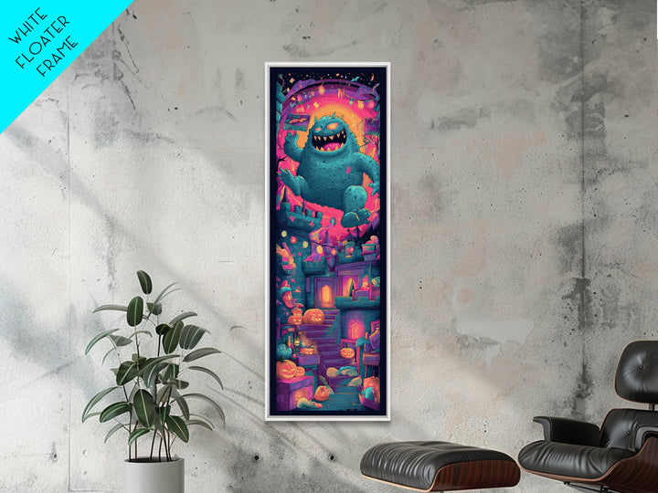 The Great Monster Pajama Party, Vaporwave Halloween Decor, Tall Narrow Wall Art, Canvas Print, Retro Halloween Decor, Neon Wall Art