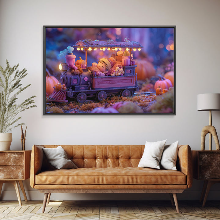 The Trick-Or-Treat Express, 80s Halloween Wall Art, Landscape Wall Art, Canvas Print, Retro Halloween Decor, Neon Wall Art
