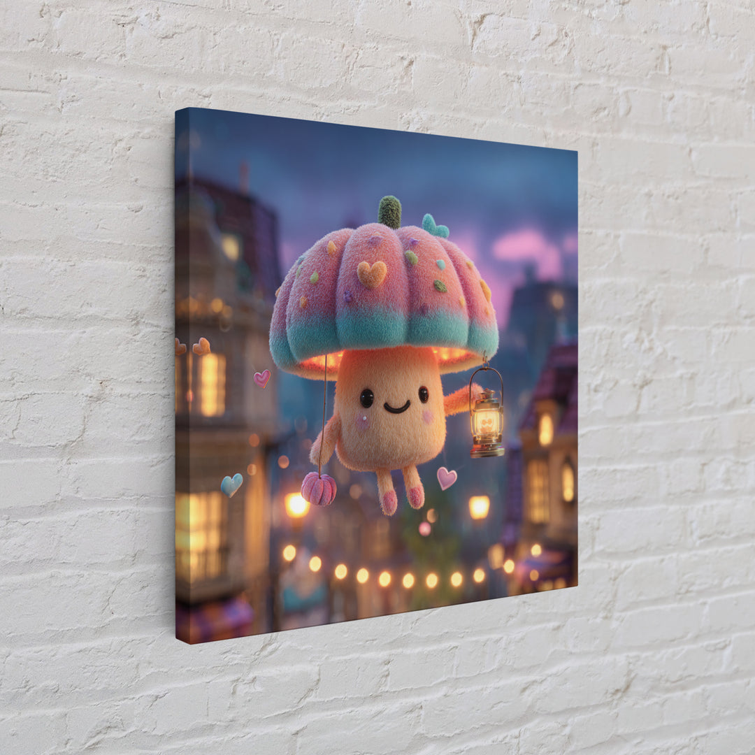 The Enchanted Umbrella Adventure, Synthwave Halloween Art, Square Wall Art, Canvas Print, Retro Halloween Decor, Neon Wall Art