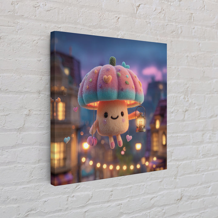 The Enchanted Umbrella Adventure, Synthwave Halloween Art, Square Wall Art, Canvas Print, Retro Halloween Decor, Neon Wall Art