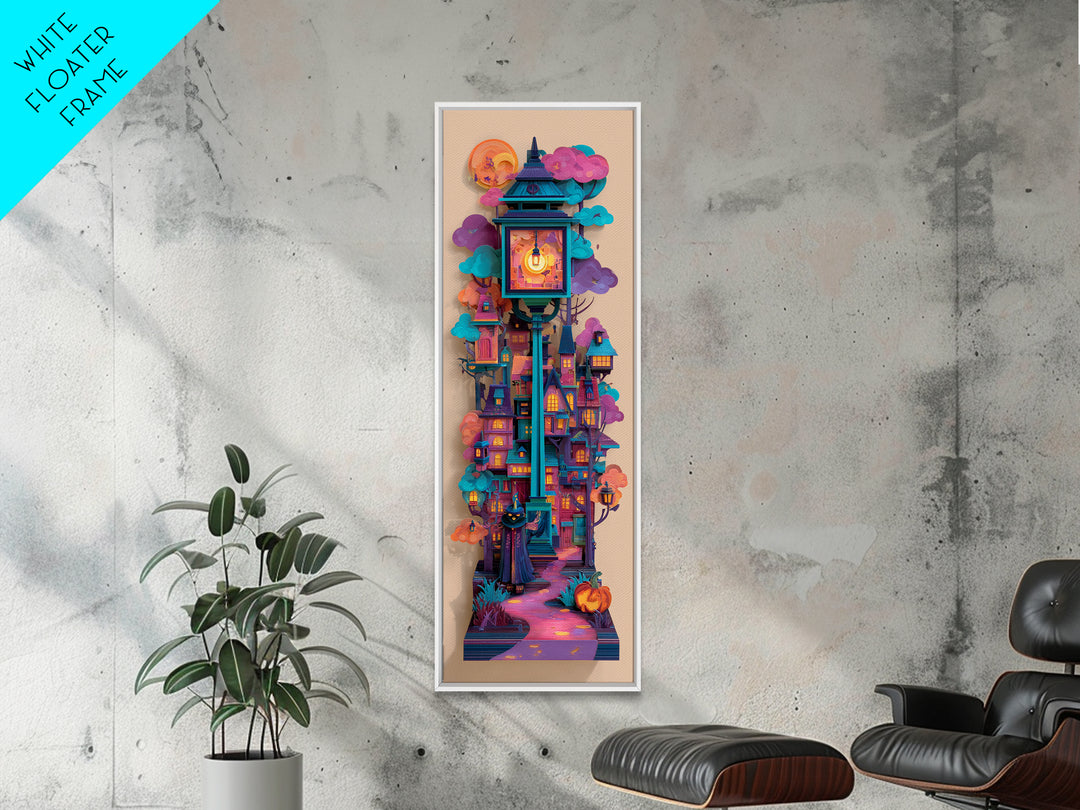 The World Inside A Lantern, Vaporwave Halloween Decor, Tall Narrow Wall Art, Canvas Print, Retro Halloween Decor, Neon Wall Art