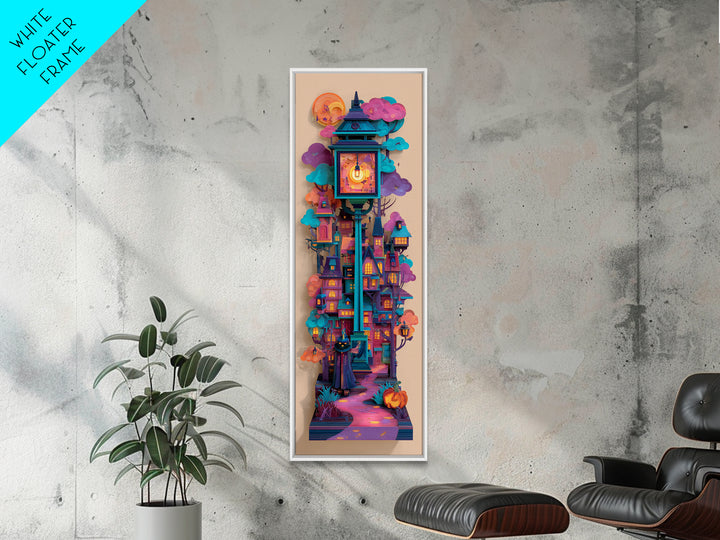 The World Inside A Lantern, Vaporwave Halloween Decor, Tall Narrow Wall Art, Canvas Print, Retro Halloween Decor, Neon Wall Art