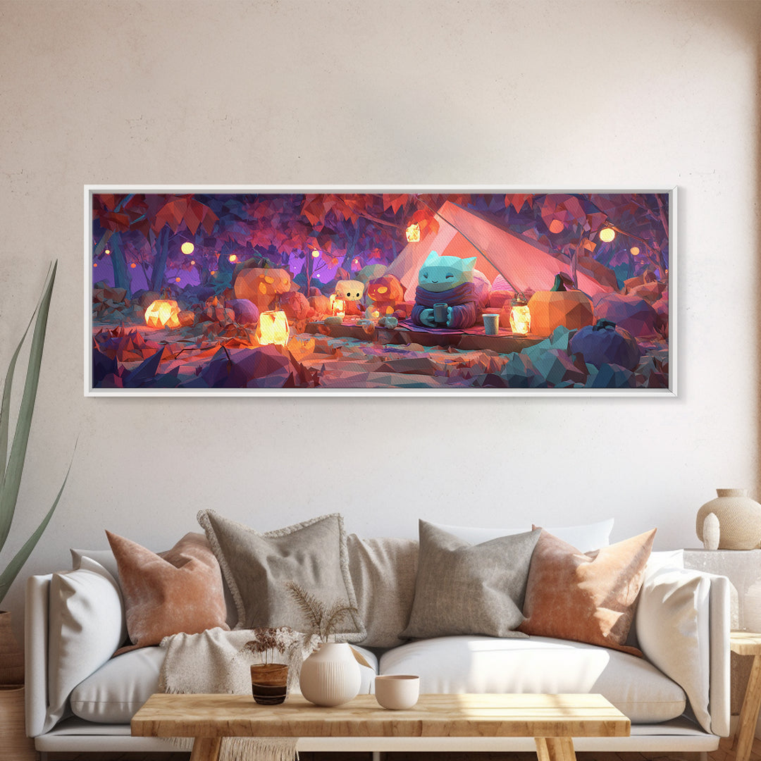The Festival Of Friendly Frights, Retro Neon Halloween Art, Extra Wide Wall Art, Canvas Print, Retro Halloween Decor, Neon Wall Art