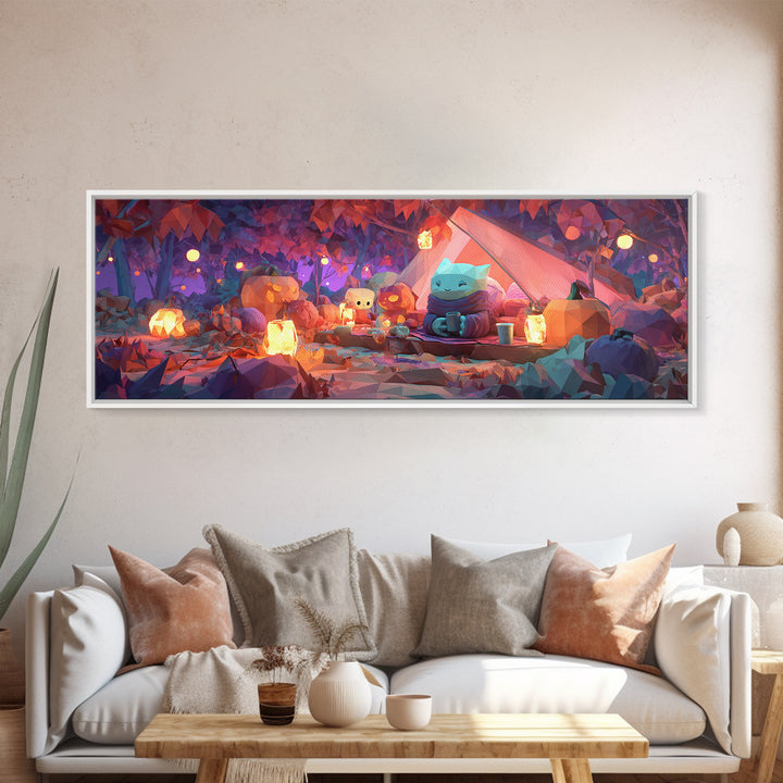 The Festival Of Friendly Frights, Retro Neon Halloween Art, Extra Wide Wall Art, Canvas Print, Retro Halloween Decor, Neon Wall Art