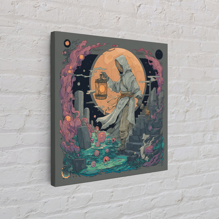 The Lantern-Bearer Of R’Lyeh, Vaporwave Halloween Decor, Square Wall Art, Framed Canvas Print, Retro Halloween Decor, Neon Wall Art