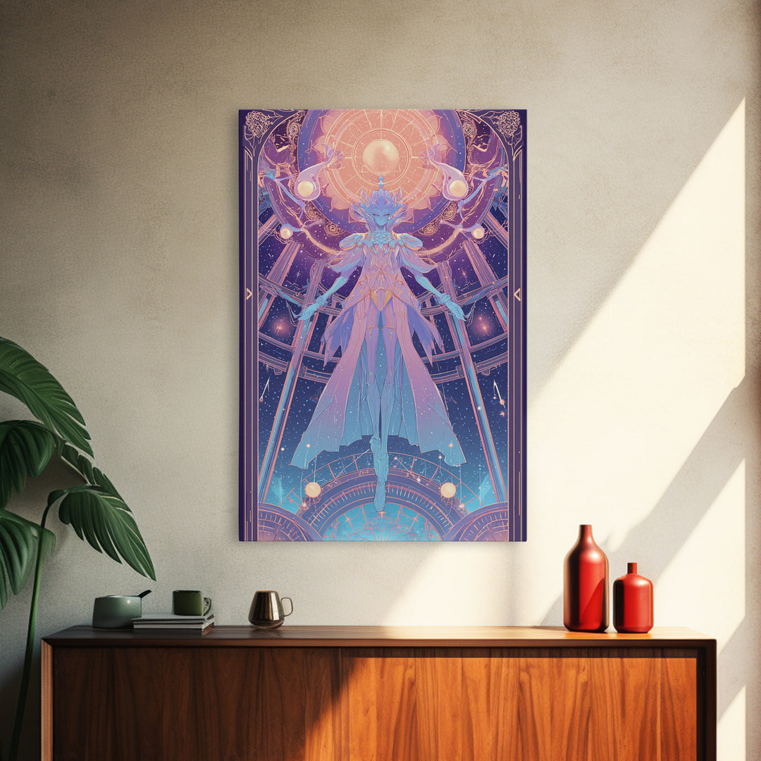 The Dreaming Priest Of The Outer Gate, 80s Halloween Wall Art, Vertical Wall Art, Canvas Print, Retro Halloween Decor, Neon Wall Art