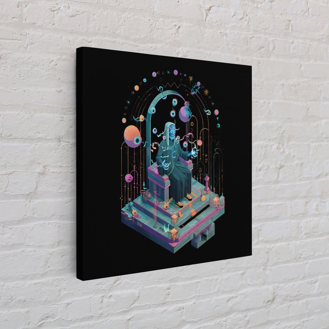 The Dreaming Priest Of The Outer Gate, Cosmic Synthwave Horror, Square Wall Art, Framed Canvas Print, Retro Halloween Decor, Neon Wall Art