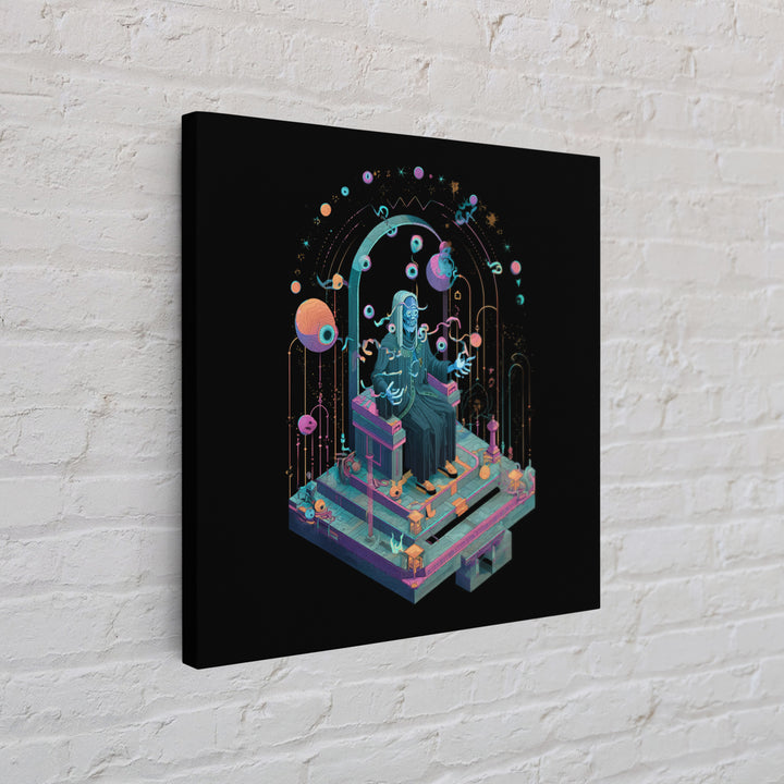 The Dreaming Priest Of The Outer Gate, Cosmic Synthwave Horror, Square Wall Art, Framed Canvas Print, Retro Halloween Decor, Neon Wall Art