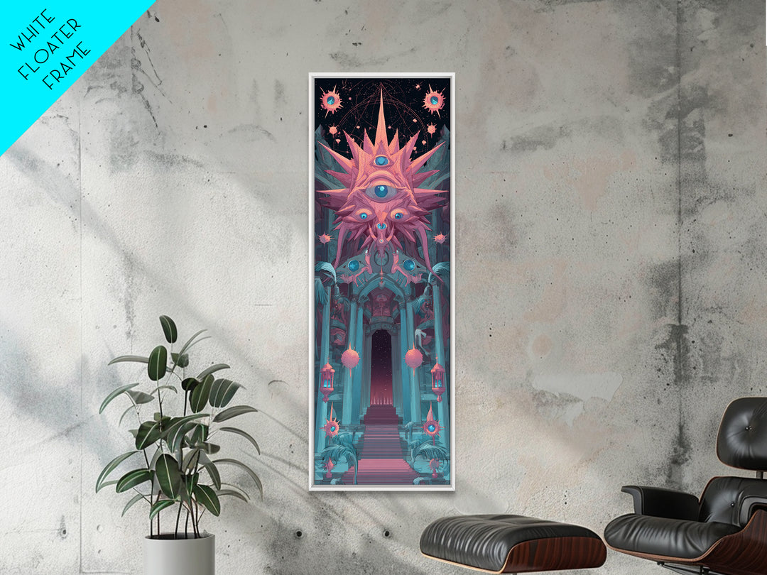 The Dreaming Priest Of The Outer Gate, Cute Spooky Neon Art, Tall Narrow Wall Art, Canvas Print, Retro Halloween Decor, Neon Wall Art