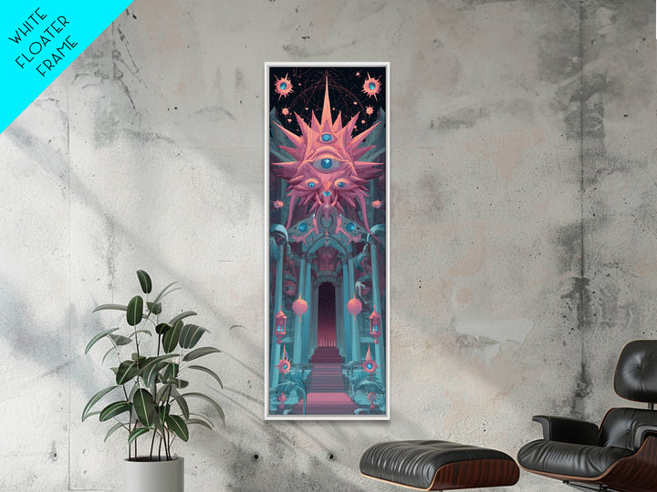 The Dreaming Priest Of The Outer Gate, Cute Spooky Neon Art, Tall Narrow Wall Art, Canvas Print, Retro Halloween Decor, Neon Wall Art