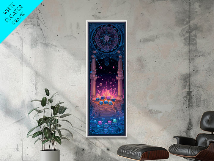 The Choir Of Deepwater Acolytes, Retro Neon Halloween Art, Tall Narrow Wall Art, Canvas Print, Retro Halloween Decor, Neon Wall Art