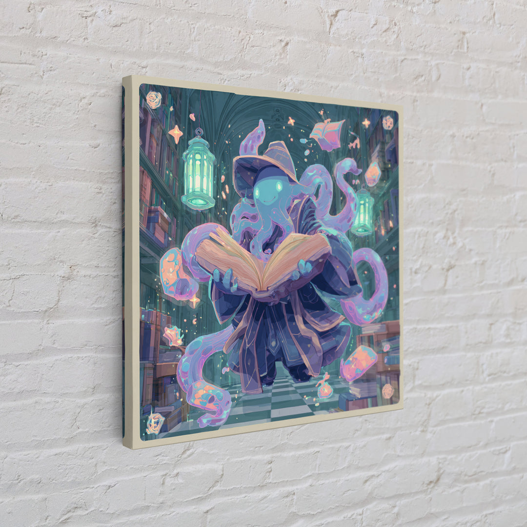 The Librarian Of Forbidden Tides, Cute Spooky Neon Art, Square Wall Art, Canvas Print, Retro Halloween Decor, Neon Wall Art