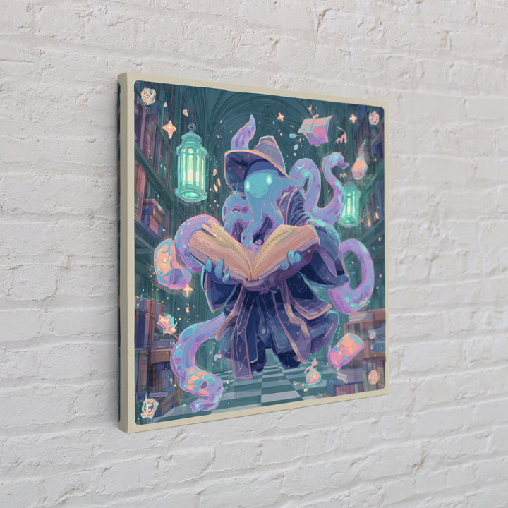 The Librarian Of Forbidden Tides, Cute Spooky Neon Art, Square Wall Art, Canvas Print, Retro Halloween Decor, Neon Wall Art