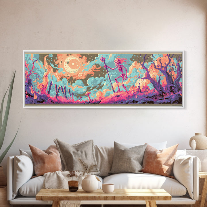 The Star-Seer Of Black Dunwich, Cosmic Synthwave Horror, Extra Wide Wall Art, Canvas Print, Retro Halloween Decor, Neon Wall Art