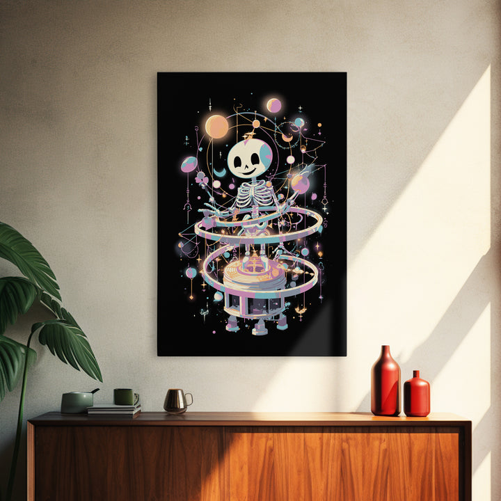 The Astronomer Of The Hollow Sky, Cute Eldritch Neon Art, Vertical Wall Art, Canvas Print, Retro Halloween Decor, Neon Wall Art