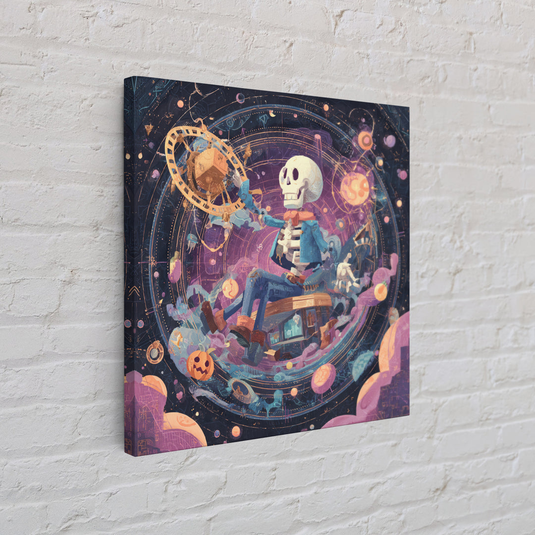 The Astronomer Of The Hollow Sky, Cosmic Synthwave Horror, Square Wall Art, Canvas Print, Retro Halloween Decor, Neon Wall Art