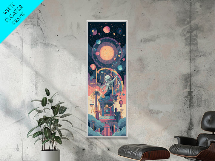 The Astronomer Of The Hollow Sky, Synthwave Halloween Art, Tall Narrow Wall Art, Framed Canvas Print, Retro Halloween Decor, Neon Wall Art