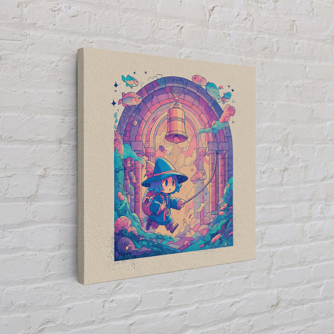 The Bellringer Of The Sunken Cathedral, Cosmic Synthwave Horror, Square Wall Art, Framed Canvas Print, Retro Halloween Decor, Neon Wall Art