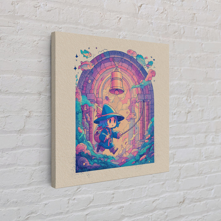 The Bellringer Of The Sunken Cathedral, Cosmic Synthwave Horror, Square Wall Art, Framed Canvas Print, Retro Halloween Decor, Neon Wall Art