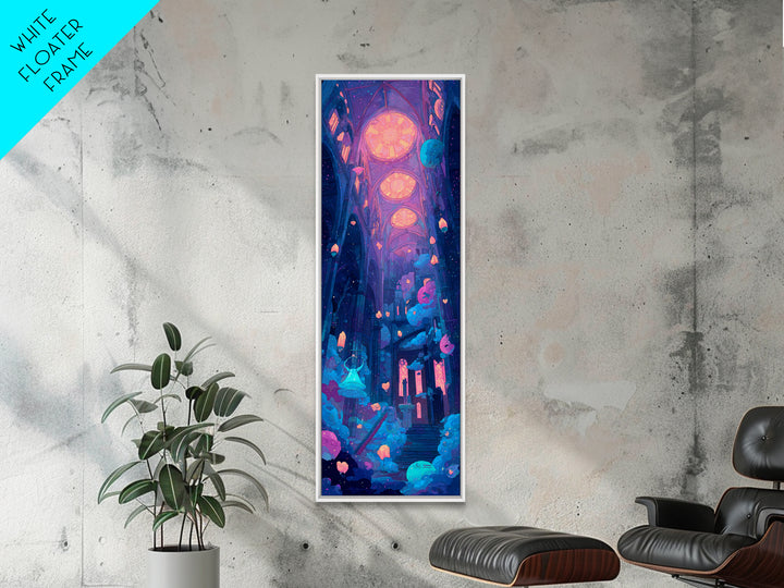 The Bellringer Of The Sunken Cathedral, Cute Spooky Neon Art, Tall Narrow Wall Art, Canvas Print, Retro Halloween Decor, Neon Wall Art