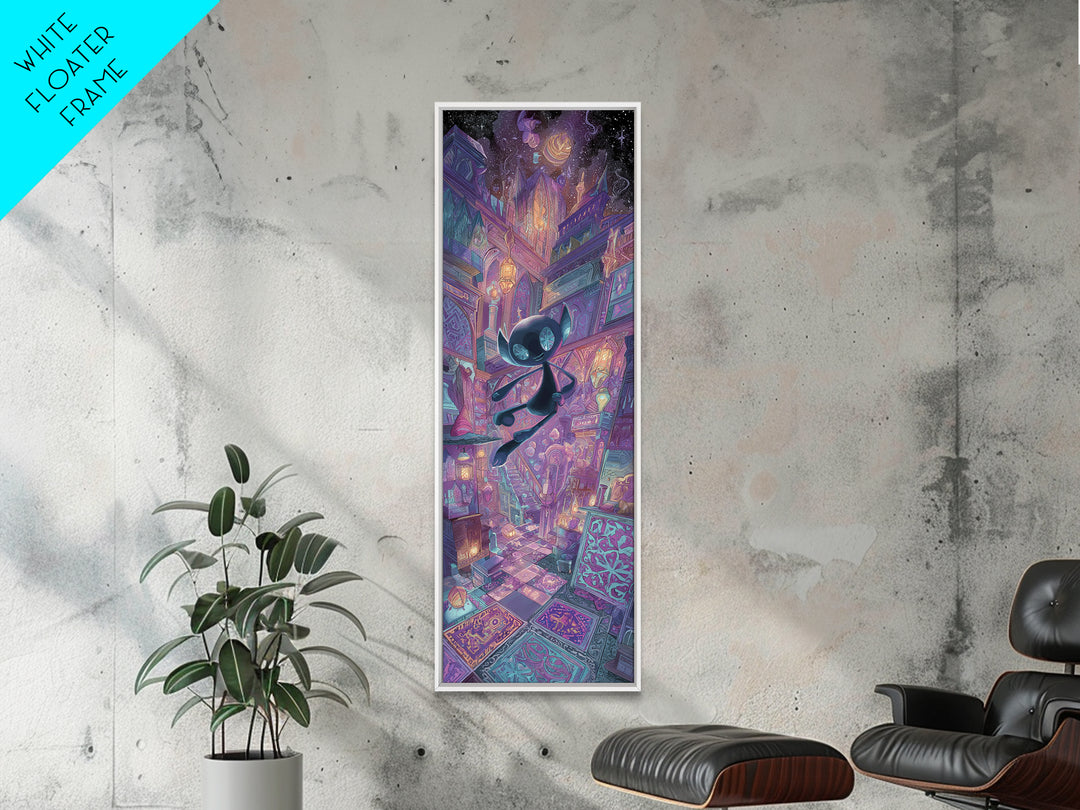 The Crawler Beneath The Floor Of Stars, Vaporwave Halloween Decor, Tall Narrow Wall Art, Framed Canvas Print, Retro Halloween Decor