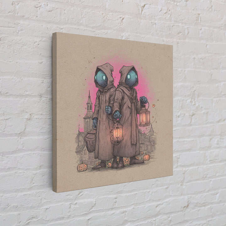 The Innsmouth Lantern Procession, 80s Halloween Wall Art, Square Wall Art, Canvas Print, Retro Halloween Decor, Neon Wall Art